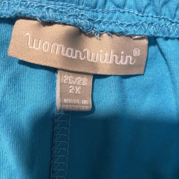 Woman Within Capris Womens 2X Turquoise Blue Stretch Pockets Smocked Wide Leg - Picture 2 of 8